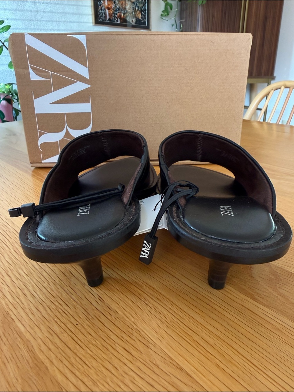 Zara Black Leather Open-Back Slide Mules - Picture 3 of 6